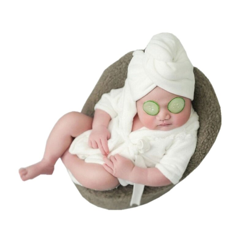 Baby Photo Shooting  Accessories Bath Robe Headwrap Plush Bathrobe Towel Infant Costume Photostudio Posing Suit Newborns Shower