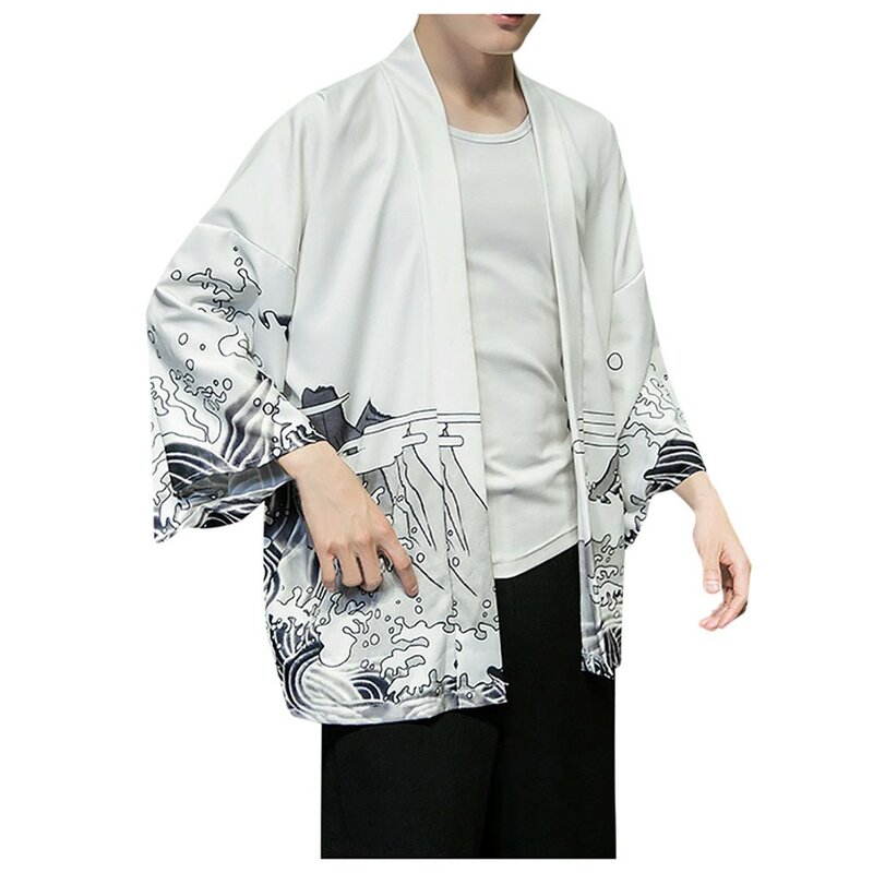 كيمونو كارديجان رجالي قمصان كبيرة الحجم شعبية نمط مطبوعة اليابانية قميص يوكاتا كبار أنيمي زي موضة ملابس الرجال 2023