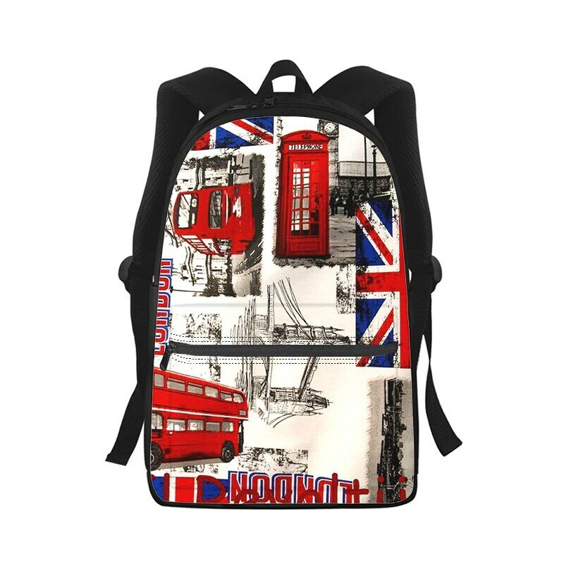 Cartoon 3D Print Backpack for Kids, School Bag, Travel Shoulder Bag, Inglaterra I Love London, homens e mulheres, estudante, moda