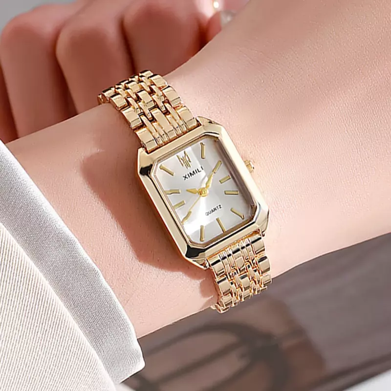 YIKAZE jam tangan kuarsa mewah wanita, arloji Stainless Steel bisnis klasik untuk pelajar wanita
