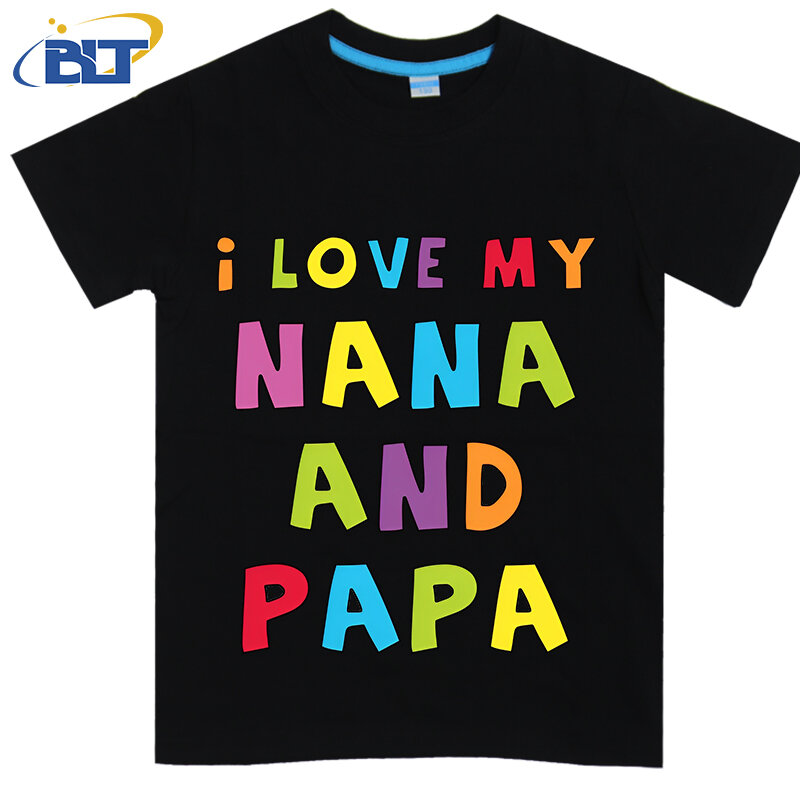 Детская футболка с принтом «Я люблю мою бабуну и папу», летние детские хлопковые повседневные топы с коротким рукавом для мальчиков и девочек