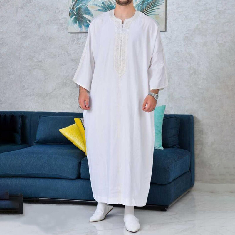 Pakaian Muslim tradisional baru 2023 jubah Muslim Arab Thobe Timur Tengah Lebaran pria jubah Muslim dengan hadiah lengan panjang untuk suami