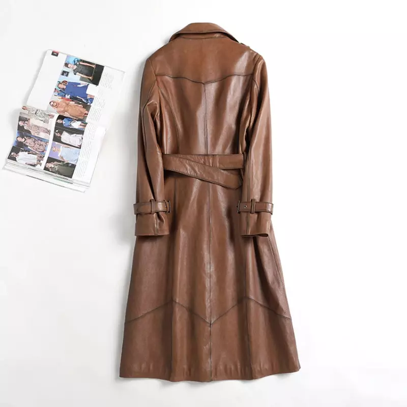 Jaqueta de couro genuíno das mulheres 2022 outono inverno novas senhoras casaco de pele carneiro moda jaqueta de couro feminino longo blusão lq507
