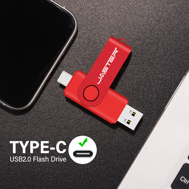 Jaster แฟลชไดร์ฟ USB หมุนได้สีแดงขนาด128GB สินค้า gratis ongkir 2.0 TYPE-C USB Stick 64GB 32GB 16GB 8GB ความคิดสร้างสรรค์ของขวัญปากกาไดรฟ์