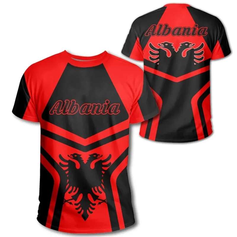 알바니아 국기 그래픽 티셔츠, 알바니아 국가 엠블럼 3D 프린트 티셔츠, 남성 의류, 스포츠 대회 저지, 이글 티, 보이 탑
