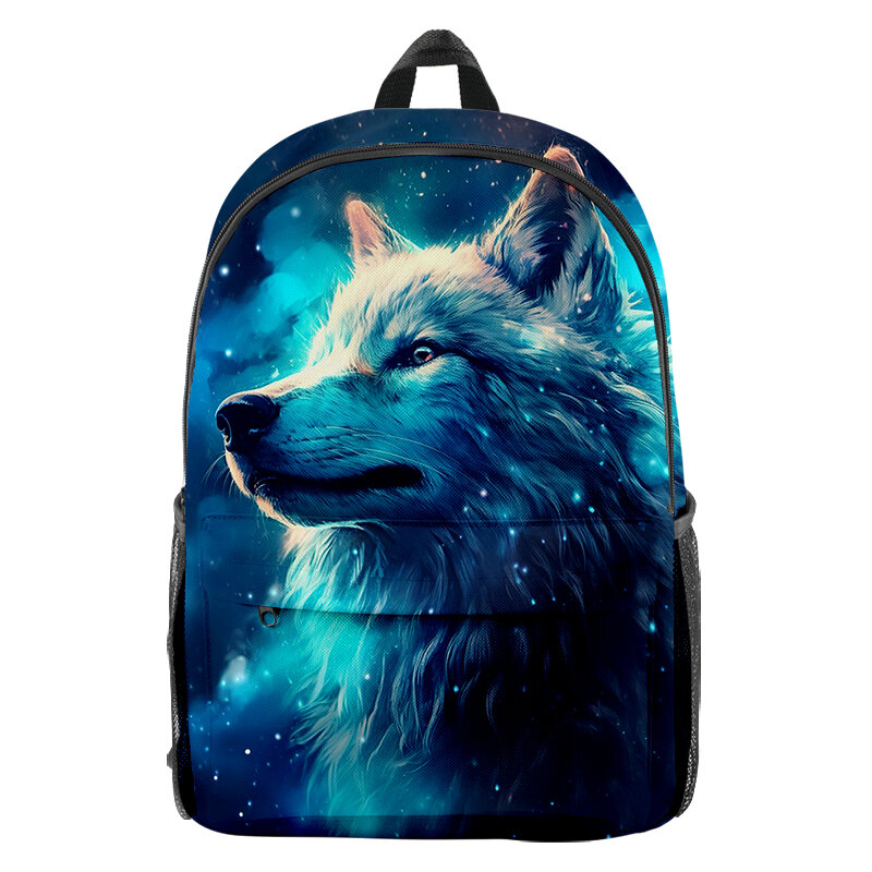 Howling Wolf Backpack Primary Middle School Students Bookbag Boys Girls Black Wolf Angry Lion School Bag Teenager Rucksack Men