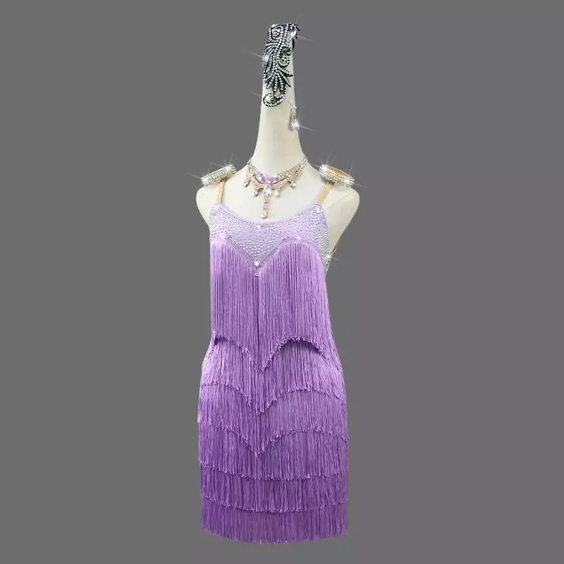 Purple Latin Dance Competition Dress Sexy Adult Women's Ballroom Performance Skirt Party Girl Practice Wear Prom Line Suit Cha