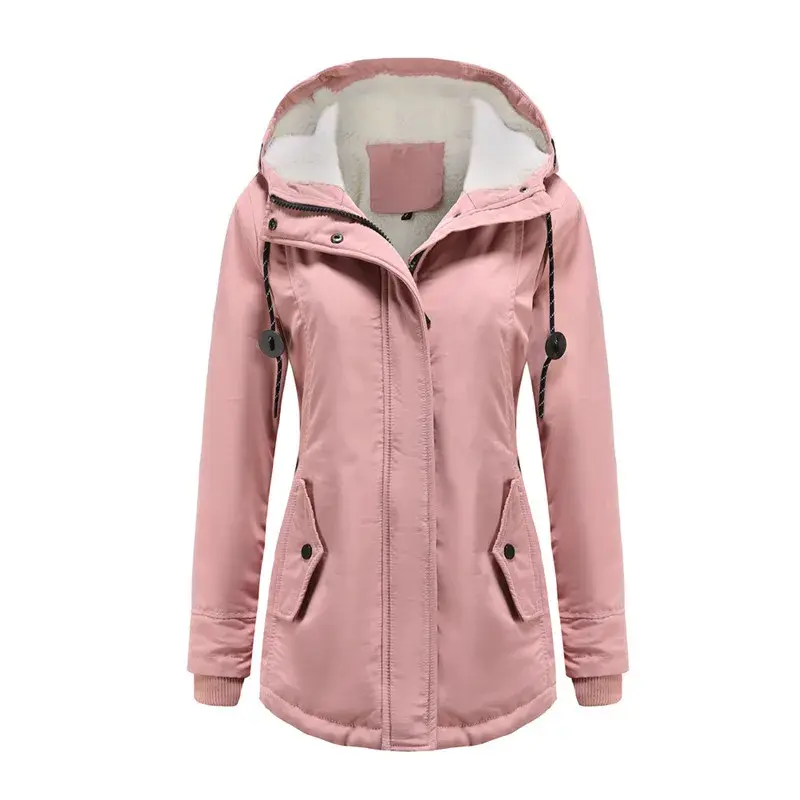 Женское осенне-зимнее пальто, теплая плотная длинная куртка с плюшевой подкладкой, уличная походная Повседневная ветрозащитная парка с капюшоном, пальто, пальто