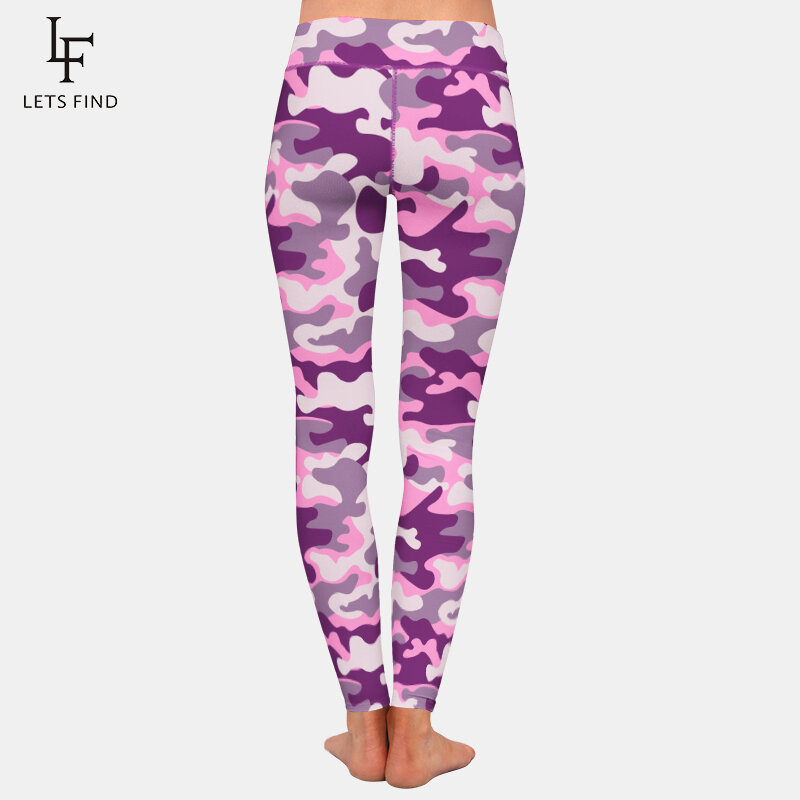 Letsfind leggings de treino de cintura alta moda rosa camuflagem impressão digital feminino leggings quentes