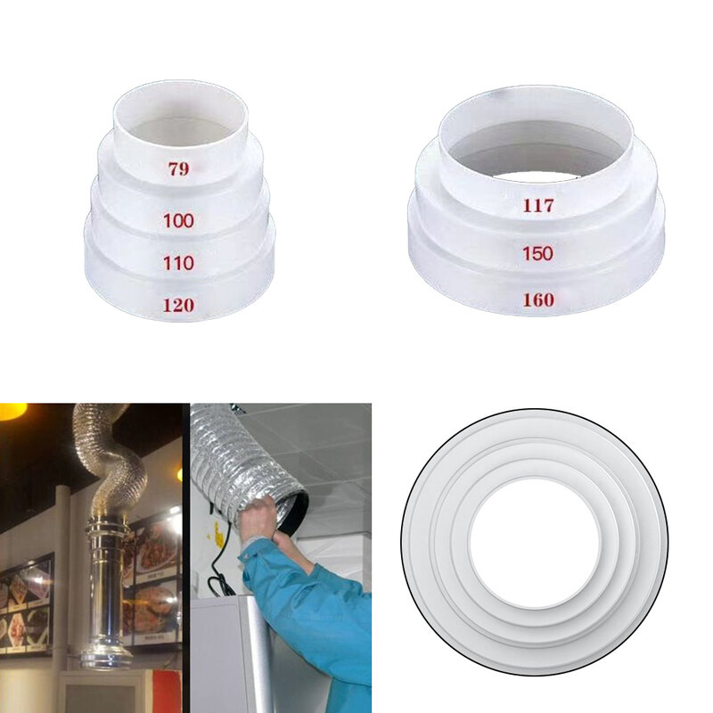Redutor de duto para ventilação, plástico ABS durável, acoplamento, estilo de ventilação circular, disponível em vários tamanhos