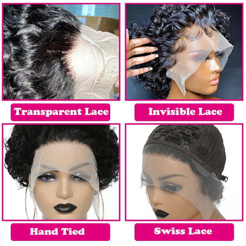 Pixie Cut Wig Short Curly Lace Front Human Hair Wigs for Black Women Cheap Brazilian Deep Wave Bob Wig 13x1 Transparent Lace Wig