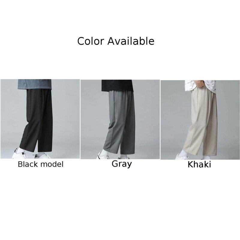 Celana panjang lurus pria, pakaian jalanan agak elastis warna polos Korea Hip Hop kasual modis