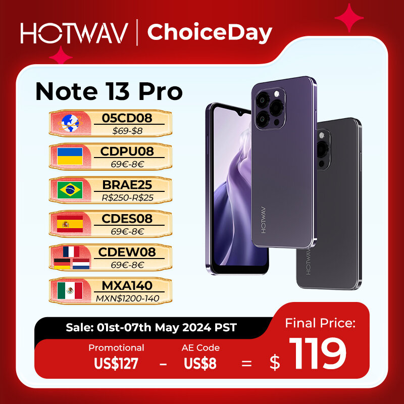 [Prima mondiale] HOTWAV Note 13 Pro Smartphone 6.6 ''HD + Android 13 16GB + 256GB Octa-Core cellulare 50MP 5160mAh