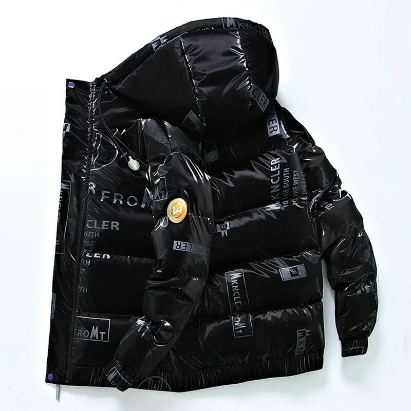 남성용 화이트 덕 다운 재킷, 한국 버전 트렌드, 두껍고 짧은 샤이니 재킷 코트, 캐주얼 파카 오버코트, 겨울 패션