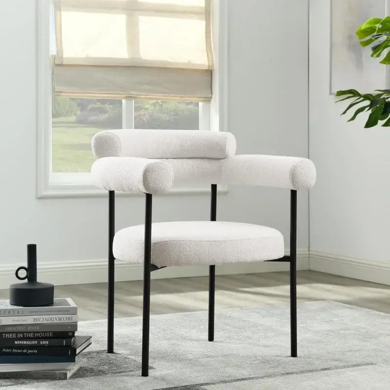 Kursi sisi makan, kursi samping dengan lapisan kain tenun Modern, kursi dapur, kursi pengerjaan indah dengan kaki logam untuk