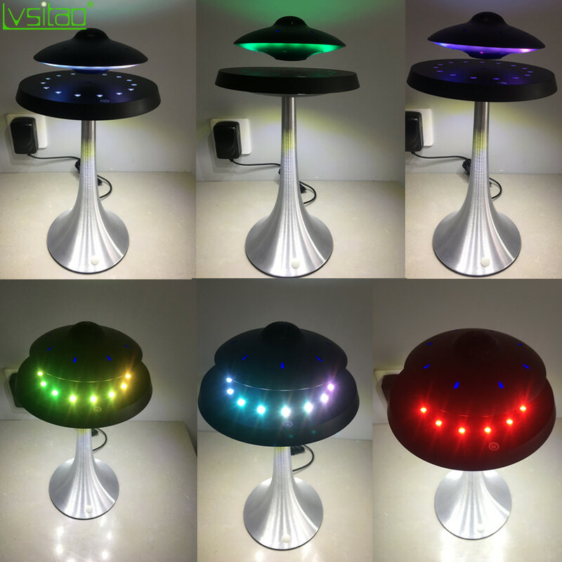 Som Surround 3D criativo, Levitação Magnética, Carregamento Sem Fio Inteligente, Alto-falante Bluetooth, LED Desktop UFO, Candeeiro de mesa