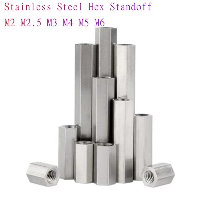 Espaçador hexagonal de aço inoxidável, M2, M2.5, M3, M4, M5, M6, 304, A2-70, 2-10pcs