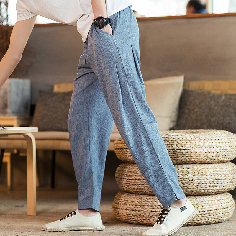 Pantaloni da uomo pantaloni Harem Vintage Harajuku pantaloni larghi pantaloni sportivi da jogging maschili pantaloni Casual in lino di cotone nuovo Streetwear