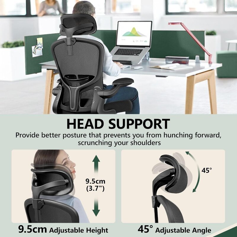 FelixKing kursi kantor ergonomis, kursi meja dengan sandaran kepala, kursi komputer punggung tinggi dengan penyangga pinggang dan roda yang dapat disesuaikan