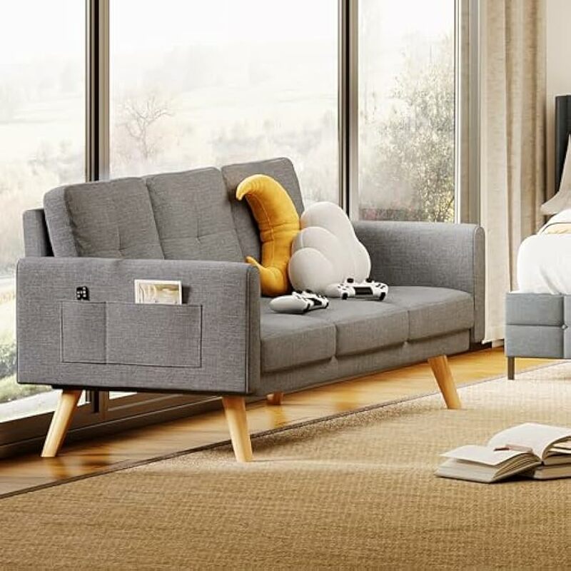 寝室用の背もたれベンチ,アームレスト付きの布張りのベンチ,ティーンエイジャー用の3つの快適な枕付きソファソファ