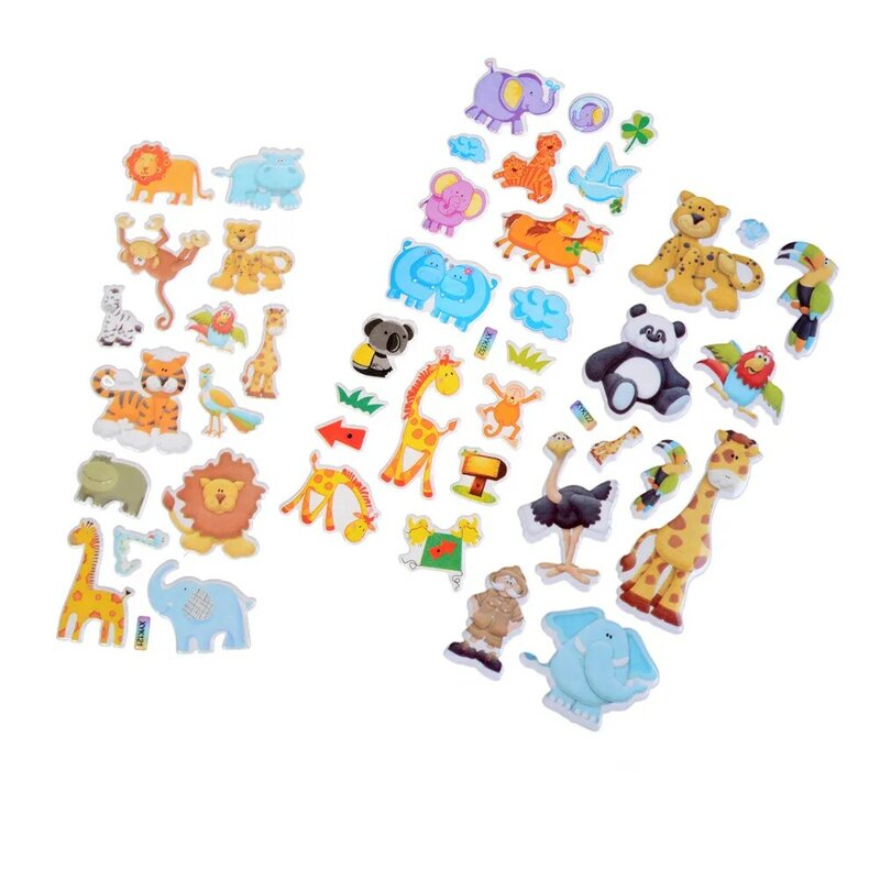Pvc adesivos com animais do jardim zoológico para crianças, 3d adesivos para meninas e meninos, tamanho 7.2x17cm, venda quente