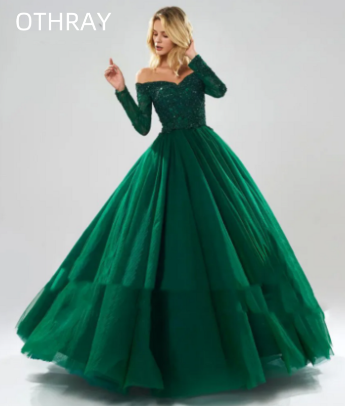 Othray Long Sleeves Ball Gown Evening Party Dresses Strapless Elegant Prom Quinceanera Vestidos For Women Formal Occasion 2024