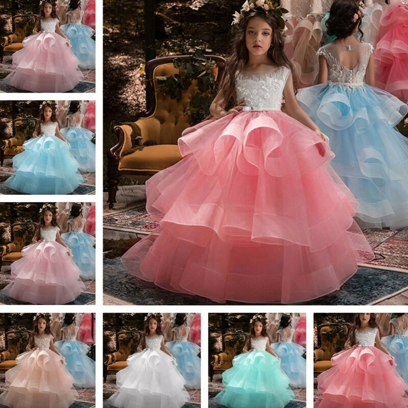 Tulle Appliqued 2023 Flower Girl Dresses Pageant For Girls First comunione Kids Prom Birthday Party eventi di abbigliamento formale