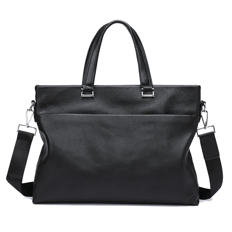 Портфель мужской из натуральной кожи, роскошная черная деловая сумка, офисный саквояж на плечо из воловьей кожи, чемоданчик для ноутбука