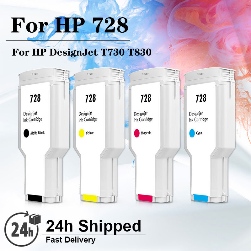 Cartucho de tinta compatível para HP DesignJet T730 e T830 com tinta completa, pigmento e tinta corante, 300ml, 728XL, F9J68A, F9J67A, F9J66A