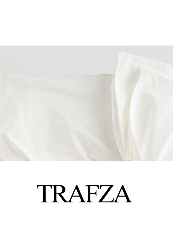 TRAFZA Woman Solid Back Zipper High Waist Short Skirts Women Summer Elegant Chic Asymmetric Bow Lace-Up Decorate Mini Skirt Y2K