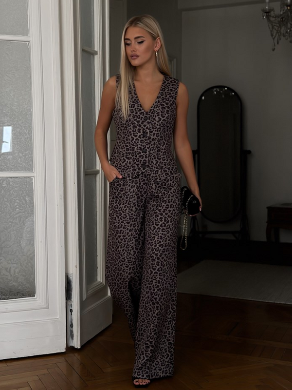 Marthaqiqi-Conjunto de pijama con estampado de leopardo para mujer, ropa de dormir Sexy con cuello en V, camisetas sin mangas, pantalones de dormir, traje de camisón para mujer