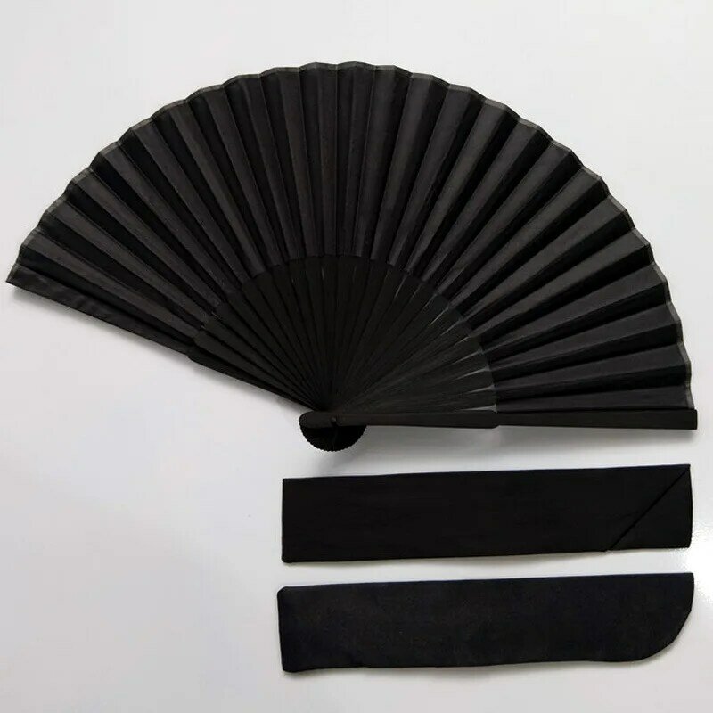 Chinese Style Black Vintage Hand Fan Handheld Folding Fans with Carry Pouch for Dance Performance Wedding Party Favor Summer Fan
