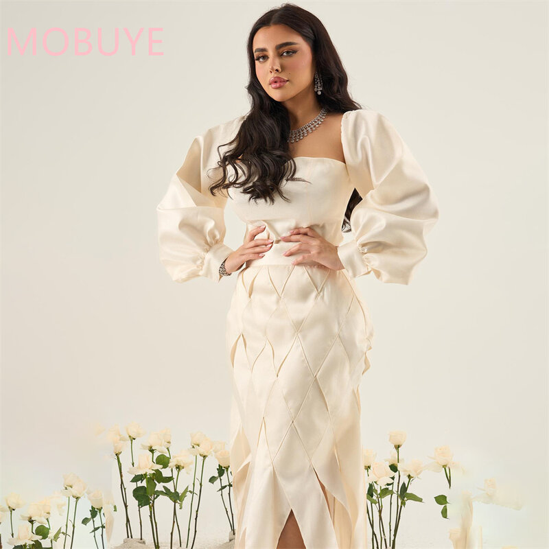 MOBUYE 2024 Popular Strapless Neck Prom Dress Ankle-Length With Long SLeeves Evening Fashion Elegant Party Dress For Women