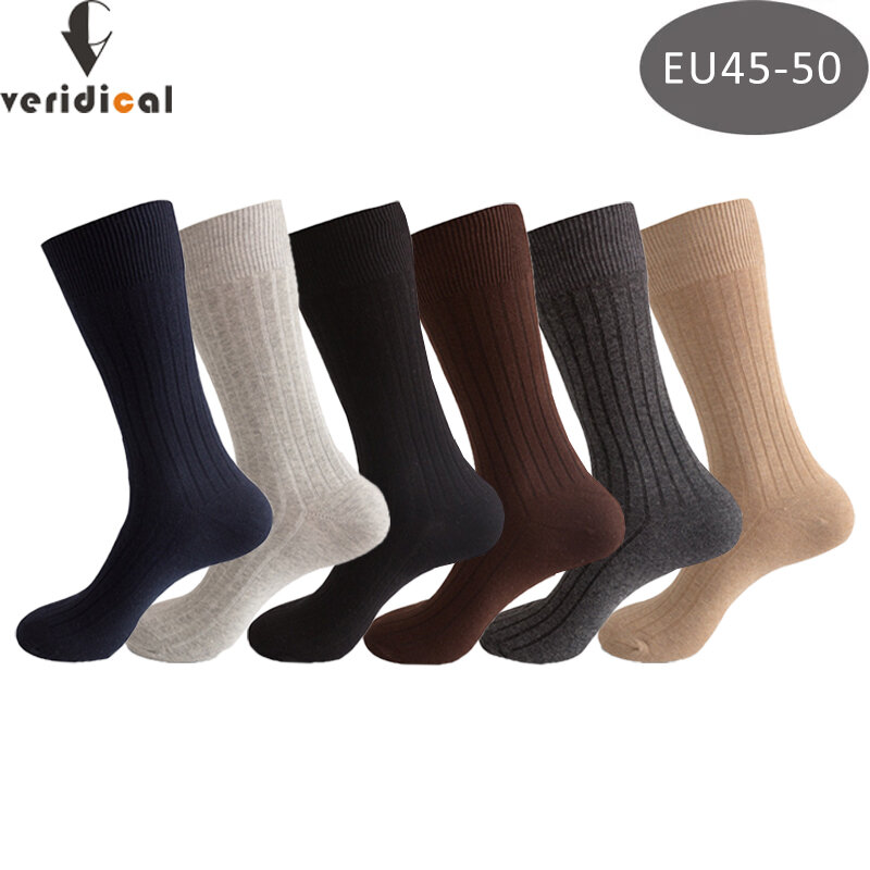 ถุงเท้ายาวของผู้ชายสำหรับธุรกิจผ้าฝ้ายคอมบ์ระบายอากาศได้ถุงเท้าทางการขนาดใหญ่ชุดเดรสปาร์ตี้ EU45-50สุภาพบุรุษ