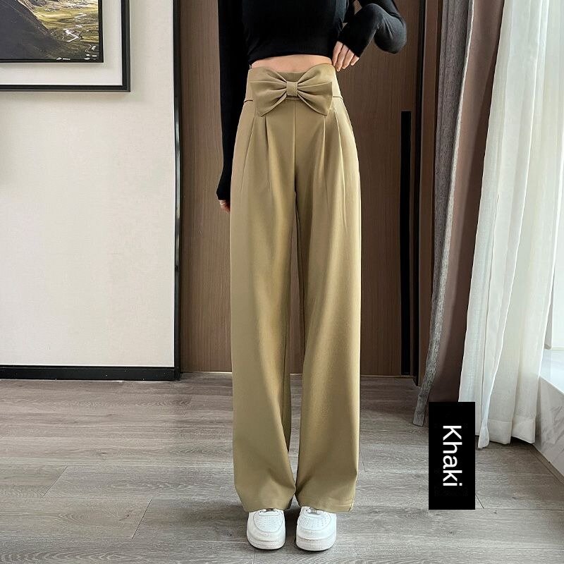Calças de Cintura Alta Terno Calças Retas das Mulheres Perna Larga Solta Caiu Formas de Esfregar Pear Calças Casuais das Mulheres Moda Coreana Nova