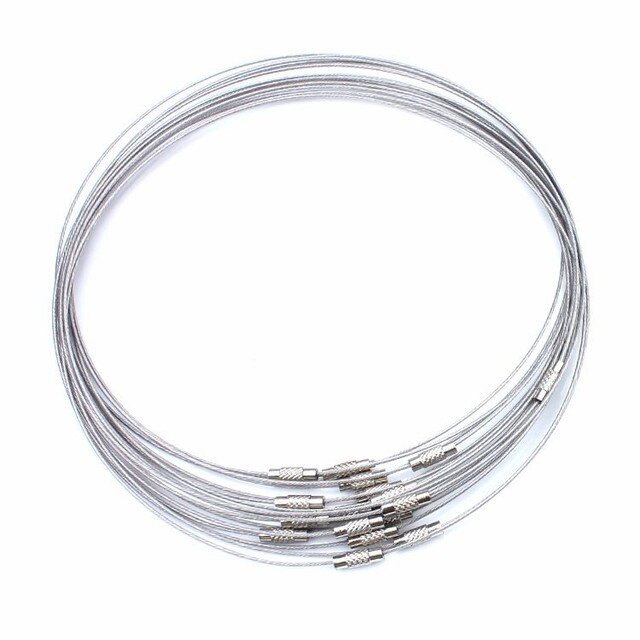 Cable de alambre para collar de acero inoxidable, accesorio de joyería artesanal, Color plateado, 46cm, UF1769, 10 unidades por lote