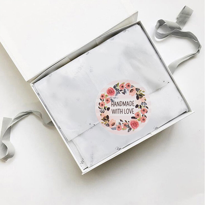 100-150 stücke Blume hand gefertigt mit Liebe Aufkleber für kleine Unternehmen Verpackung Backen Etikett Umschlag Siegel Hochzeit Dekor Briefpapier