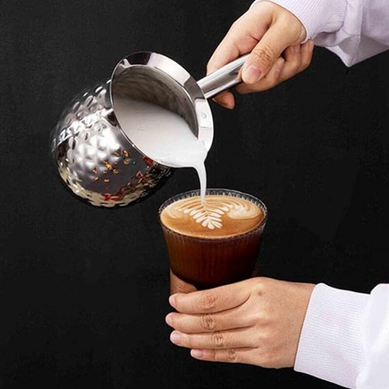 Cafetera turca de acero inoxidable, olla de café, estufa superior, calentador de Chocolate y leche con caño, 200Ml