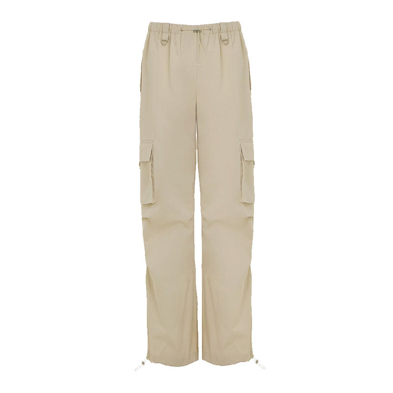Cargo Pants Women 100% Cotton Casual Elastic Waist Loose Baggy Pants Girls Shirring Legs Streetwear Long Trousers NEW