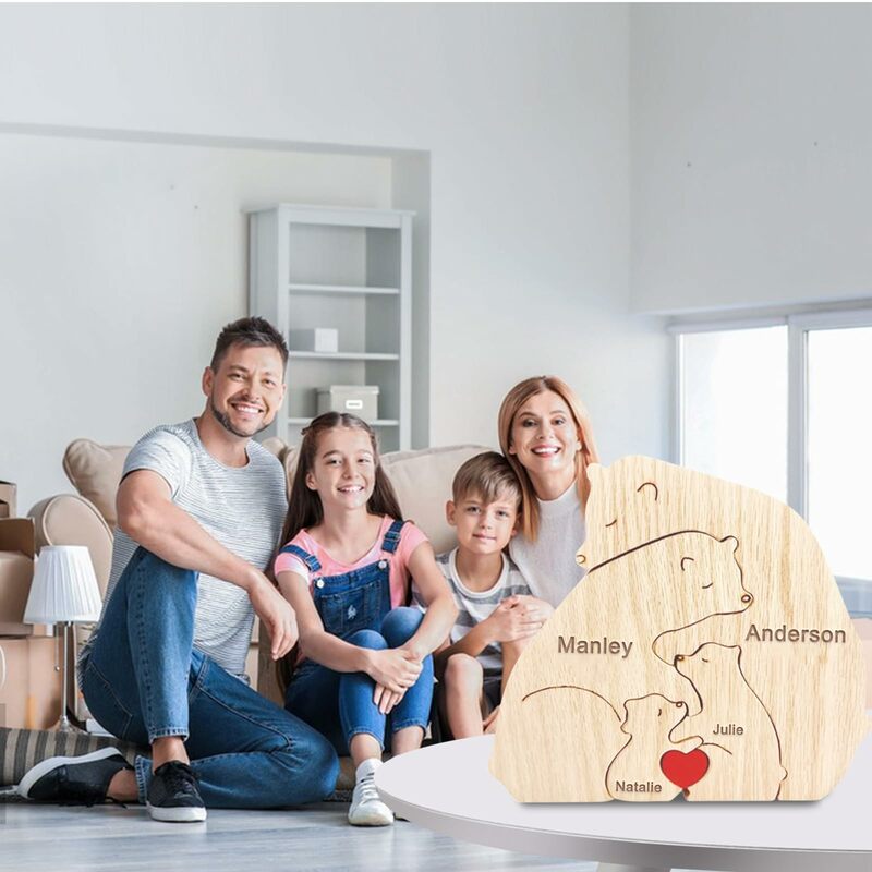 Nome personalizzato ornamenti in legno per dipingere orso tema famiglia Puzzle fai da te incisione gratuita nome di famiglia Puzzle Home Deco regalo personalizzato