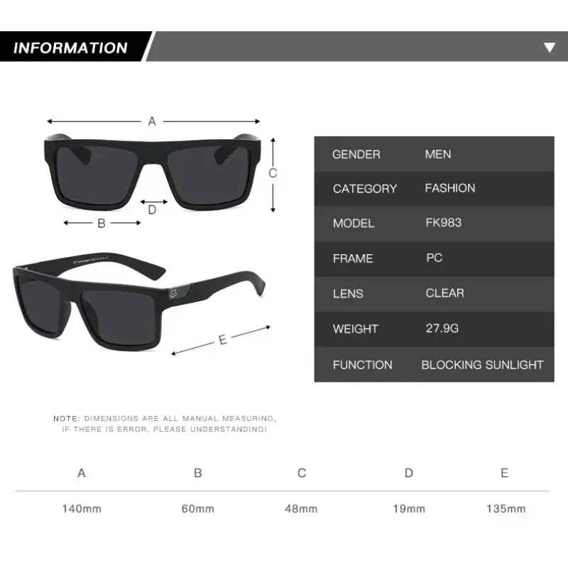 فوكس نايت-مربع النظارات الشمسية للرجال والنساء ، UV400 نظارات الشمس ، عالية الجودة ، في الهواء الطلق ، ركوب ، الصيد ، الرجعية ، العلامة التجارية ، جديد