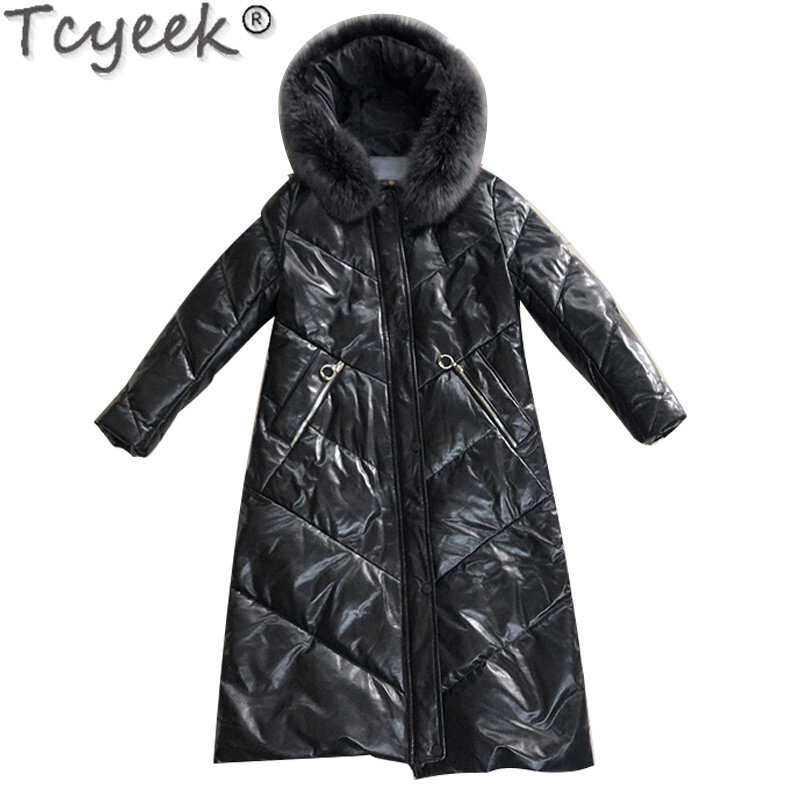 女性用本革シープスキンジャケット,冬用2023フード付き暖かいキツネの毛皮の襟,白いダックコート,婦人服gx1203