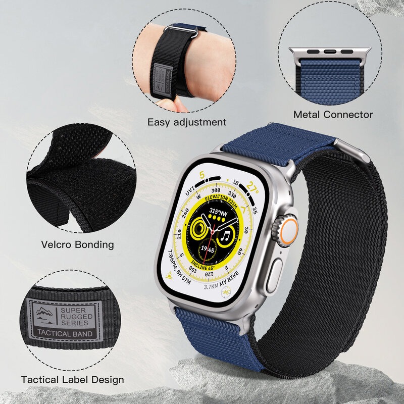 Apple Watch用ナイロンストラップ,iwatchシリーズ用タクティカルバンド8, 7,5,4,se,6,3,交換用ストラップ,42mm, 44mm, 45mm, 49mm