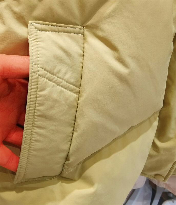 Abrigo holgado de plumón de pato blanco para mujer, chaqueta de plumón de longitud media, cuello de piel grande, cintura adelgazante