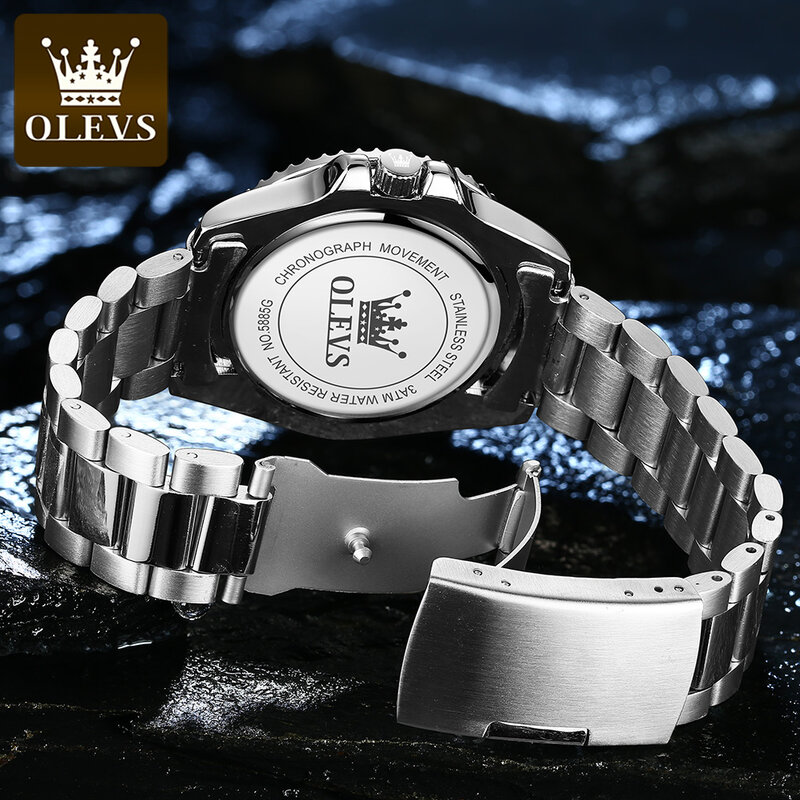 OLEVS-Reloj de cuarzo Original para Hombre, cronógrafo de pulsera deportivo de lujo, de acero inoxidable, luminoso, a la moda