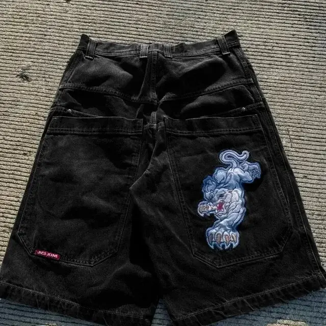 Harajuku American Y2k pattern printed shorts skateboard denim shorts for men Baggy basketball street clothing streetwear pants