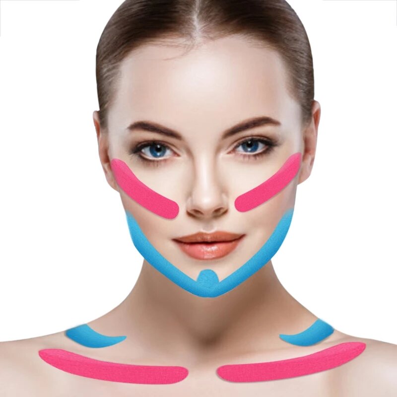 Кинезиологическая лента для лица, 2,5 см * 5 м, V-образные линии, наклейка для удаления морщин, инструмент для ухода за кожей лица, лента для подтяжки шеи и глаз, эластичная лента