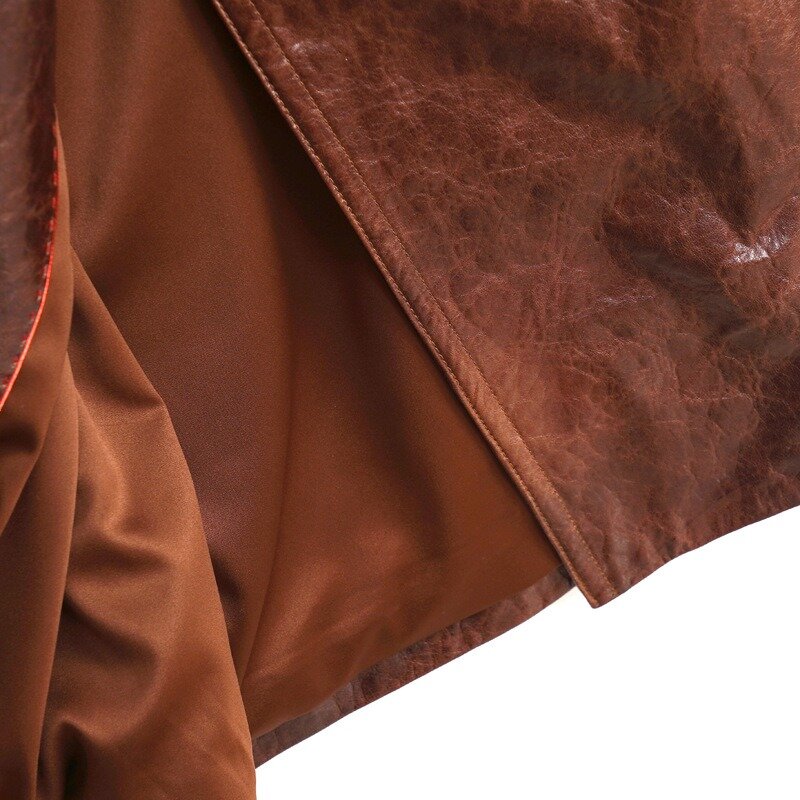 Casaco de couro genuíno, silhueta clássica, Maillard, cera de óleo, couro real, corta-vento, E11, novo, 2024