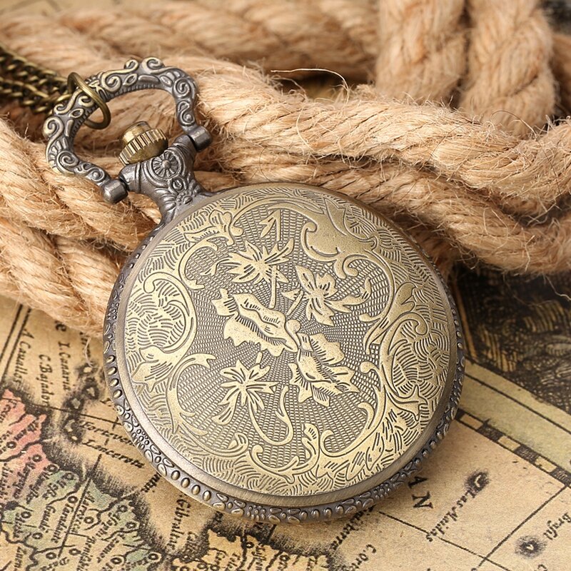 Reloj de bolsillo de cuarzo antiguo para hombre y mujer, cadena de filigrana vívida en espiral, Phoenix, bronce, pájaro volador, joyería, regalos