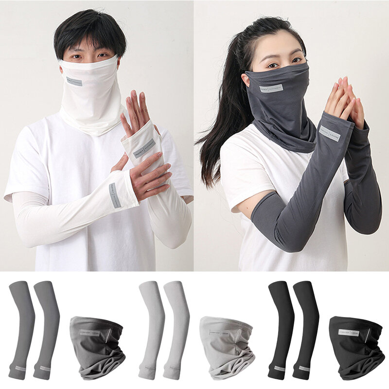 1Set Ice Silk Mask for Men Women UV Protect Cycling Fack Scarf Camping Headscarf Arm Sleeve Outdoor Face Cover Ear Bandana Scarf